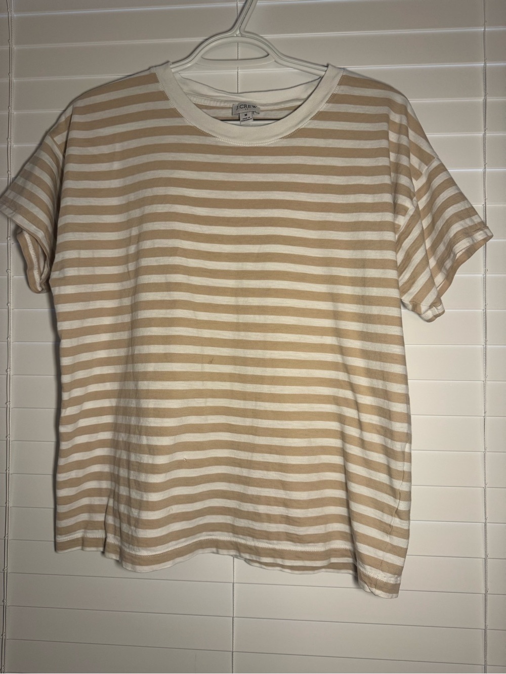 J. Crew Cream and Beige Striped Short Sleeve Tee